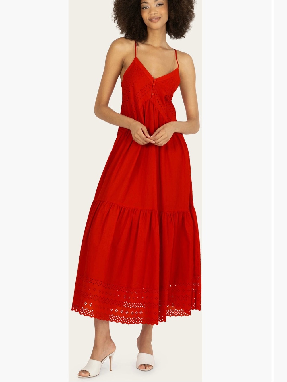 Super Natural By Secret Mission🔥 Daniella  Red Eyelet Maxi Dress -